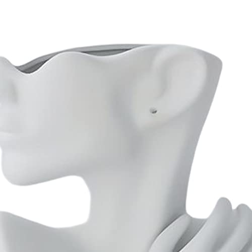 ZXQUEGF Human Head Face Vase Abstract Art Flower Pot for Tabletop Decoration, White