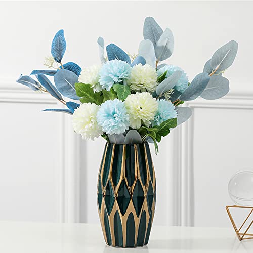 SGKOMN Flower Vases,White Vases Green Ceramic Flower Vases with Golden Decor, Modern Decoration for Hotel Decor,Vases for Flowers (Green-11 * 20.5CM)