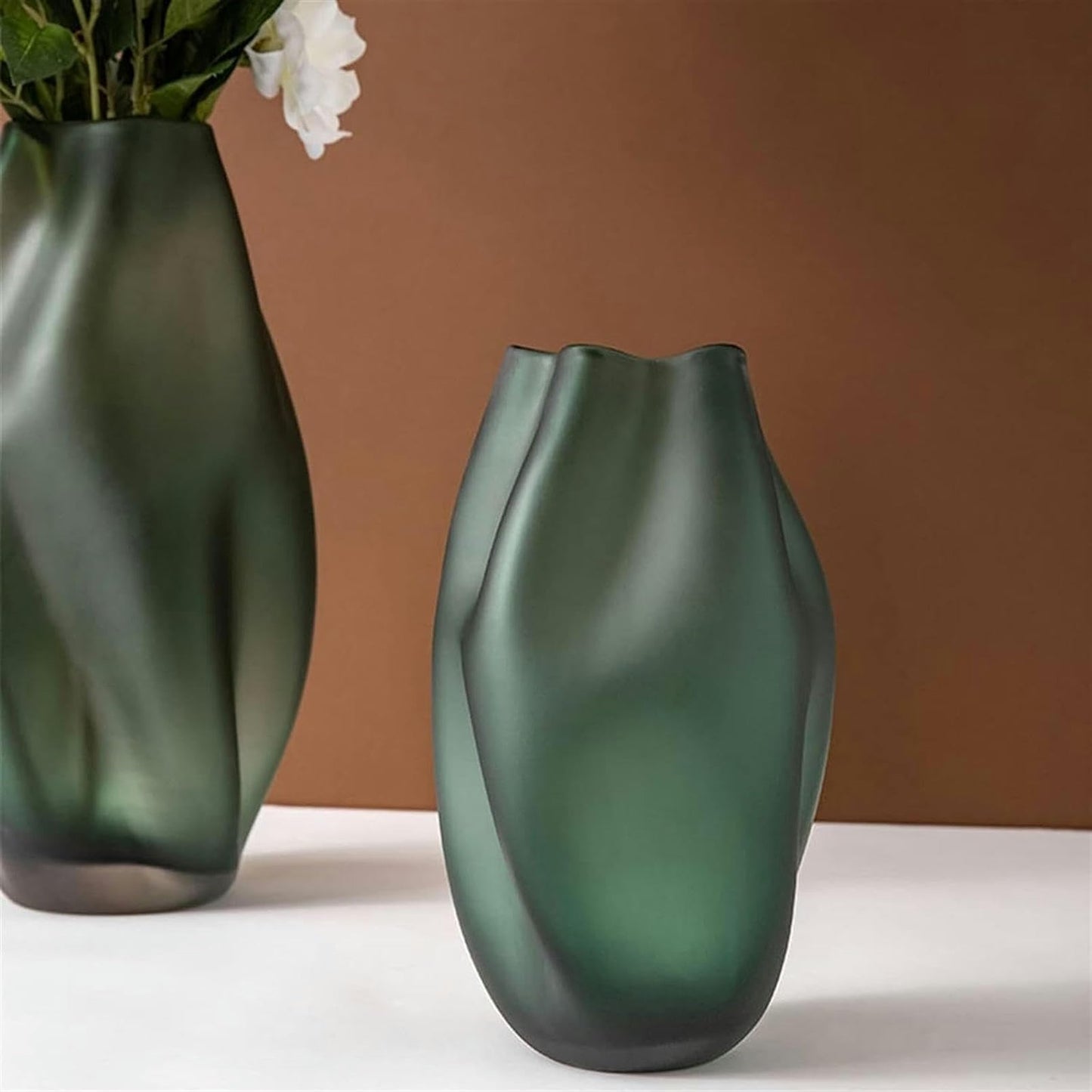 FKINGLRK Glass Vase Modern Green Geometric Decorative Flowers Arrangement Vase 15.15 Inch Large Decor Flower Vase Home Living Room Dining Table Ornament For Livi ()
