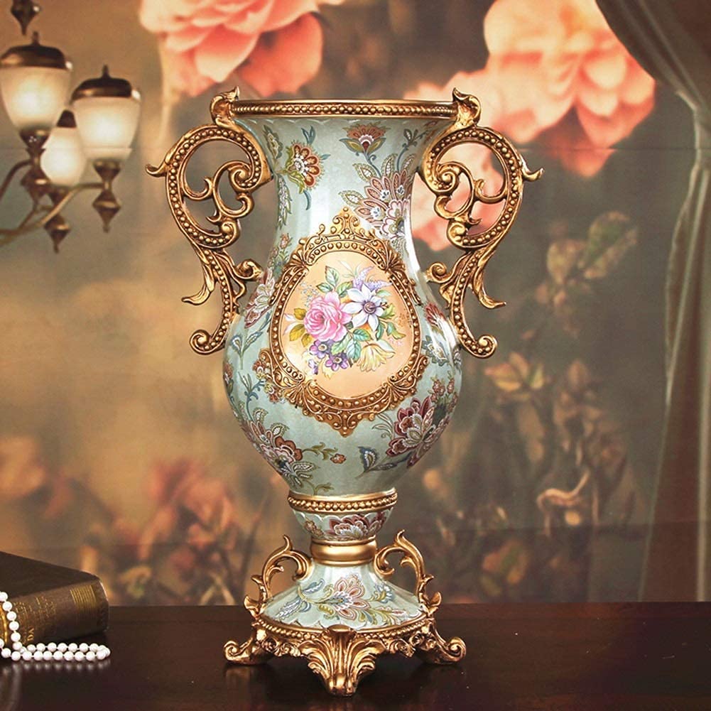 Retro Resin Large Vase for Flowers Living Dining Vase Ornament Home Kitchen Room Table Centerpiece Bedroom Office Hotel Home Decoration Tall Giant Personalised Flowers Vases Decorate Blue