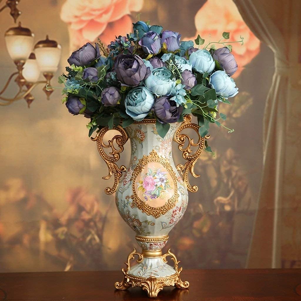 Retro Resin Large Vase for Flowers Living Dining Vase Ornament Home Kitchen Room Table Centerpiece Bedroom Office Hotel Home Decoration Tall Giant Personalised Flowers Vases Decorate Blue
