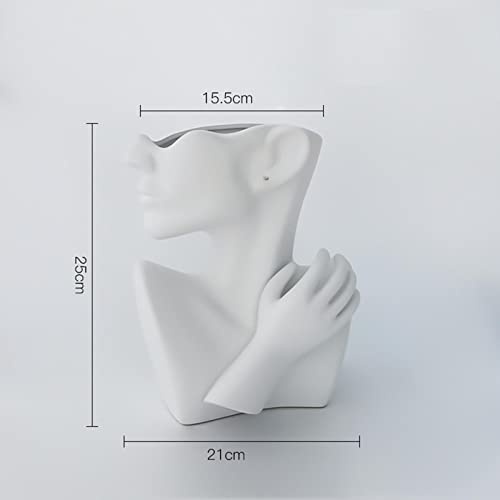 ZXQUEGF Human Head Face Vase Abstract Art Flower Pot for Tabletop Decoration, White