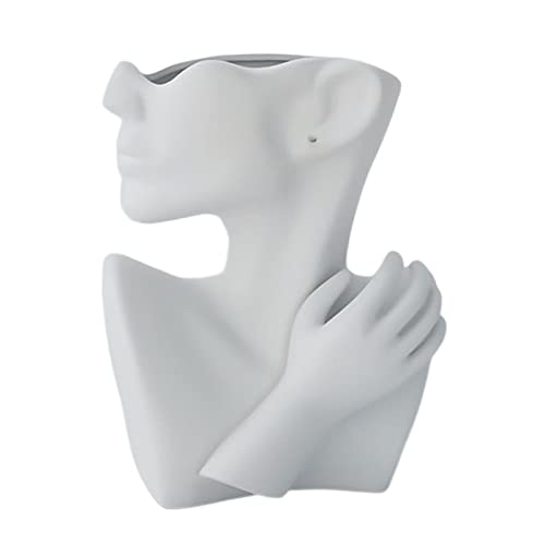 ZXQUEGF Human Head Face Vase Abstract Art Flower Pot for Tabletop Decoration, White