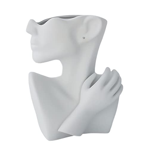 ZXQUEGF Human Head Face Vase Abstract Art Flower Pot for Tabletop Decoration, White