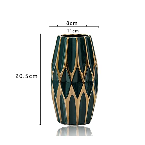 SGKOMN Flower Vases,White Vases Green Ceramic Flower Vases with Golden Decor, Modern Decoration for Hotel Decor,Vases for Flowers (Green-11 * 20.5CM)