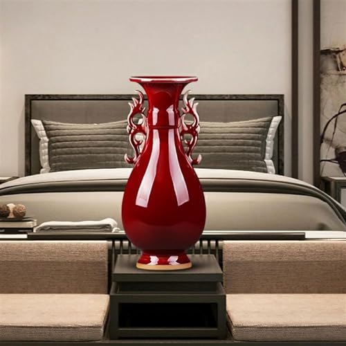 Jarrón de cerámica Rojo Exquisito, jarrón de oído Doble Antiguo Chino, artesanía de Sala de Estar y Adornos para el hogar (Color: predeterminado)