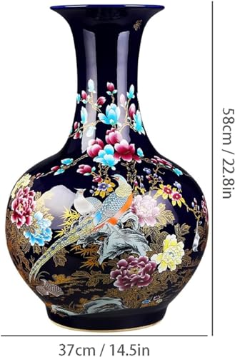 Jarrones Decoración del hogar Vase de cerámica de cerámica 22.8 Pulgadas Jarrón de Porcelana Grande de Porcelana Retro Retro Vasales (Color: predeterminado)