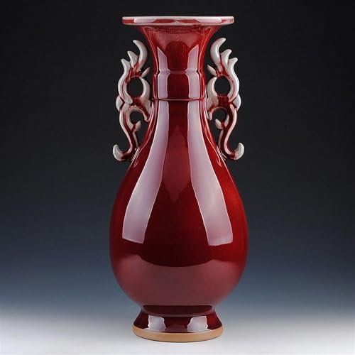 Jarrón de cerámica Rojo Exquisito, jarrón de oído Doble Antiguo Chino, artesanía de Sala de Estar y Adornos para el hogar (Color: predeterminado)
