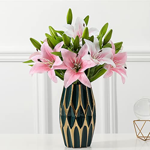 SGKOMN Flower Vases,White Vases Green Ceramic Flower Vases with Golden Decor, Modern Decoration for Hotel Decor,Vases for Flowers (Green-11 * 20.5CM)