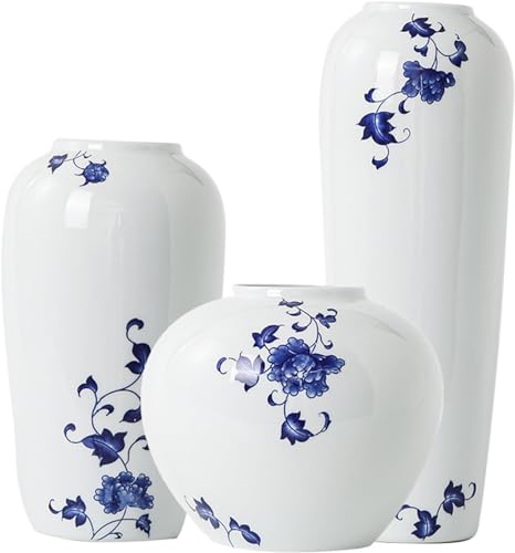 Jarrón Azul y de Porcelana, Adornos Decorativos de Adornos de cerámica de Estilo para Flores, Decoraciones de Habitaciones para la Oficina en casa (Color: predeterminado)