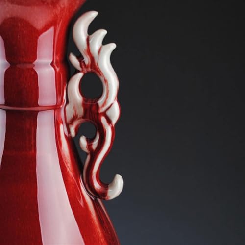 Jarrón de cerámica Rojo Exquisito, jarrón de oído Doble Antiguo Chino, artesanía de Sala de Estar y Adornos para el hogar (Color: predeterminado)