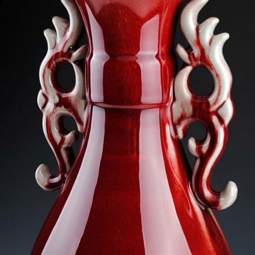 Jarrón de cerámica Rojo Exquisito, jarrón de oído Doble Antiguo Chino, artesanía de Sala de Estar y Adornos para el hogar (Color: predeterminado)