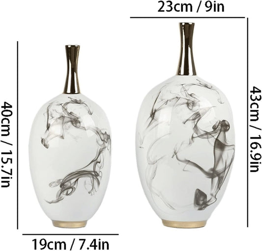 Jarrón para decoración jarrón de cerámica Nueva Tinta China Pintada jarrones de Porcelana de 16.9 Pulgadas jarrón de Flores de decoración Grande (tamaño: a, Color :)
